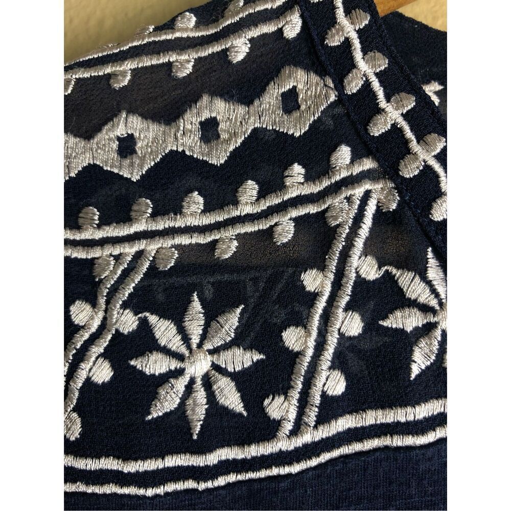 Lucky Brand Boho Embroidered Navy Tunic Top XS 3/4 Sleeve - Picture 7 of 13